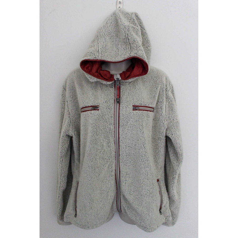 Kuhl Hooded Jacket Womens Large Ivory Sherpa Fleece Full Zip Pockets Skata 4236